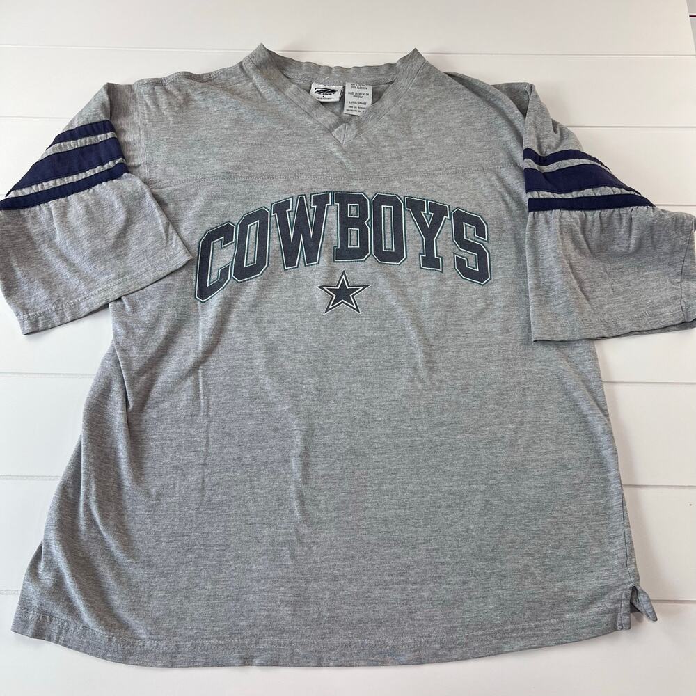 The Edge Dallas Cowboys Vintage men’s V-Neck T-shirt Gray Size Large 2000 y2k